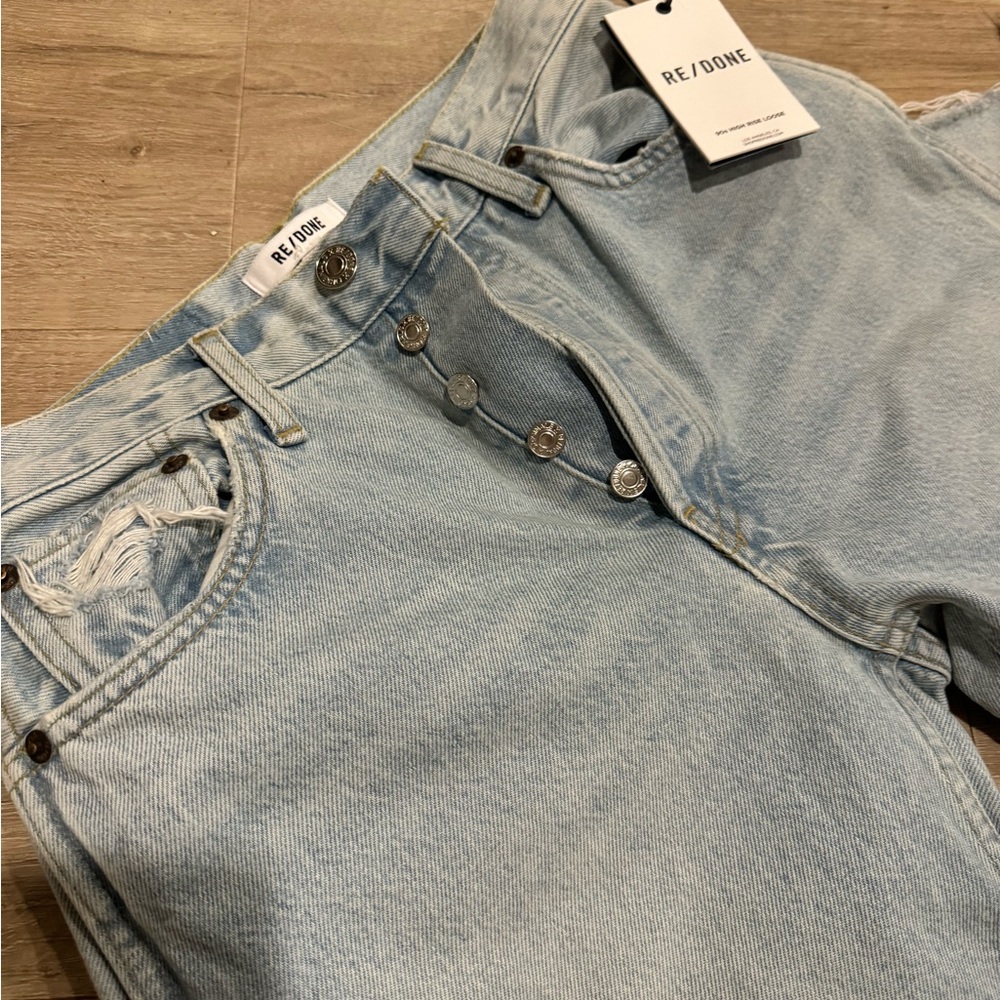Re/Done Light Blue Distressed 90s high rise loose distressed Jeans - Picture 3 of 15